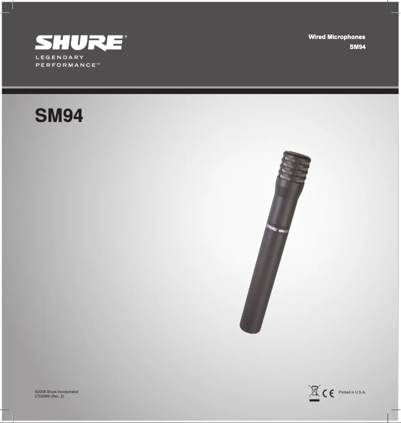 Page 1 de la notice Manuel utilisateur Shure SM94