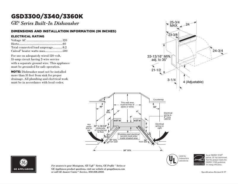 Page n°1 - Fiche technique GE GSD3300KWW