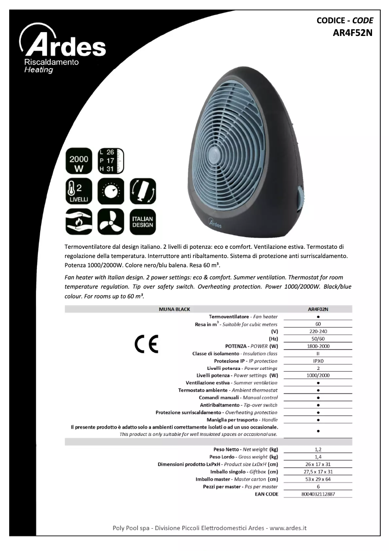 Page 1 de la notice Fiche technique Ardes AR4F02N
