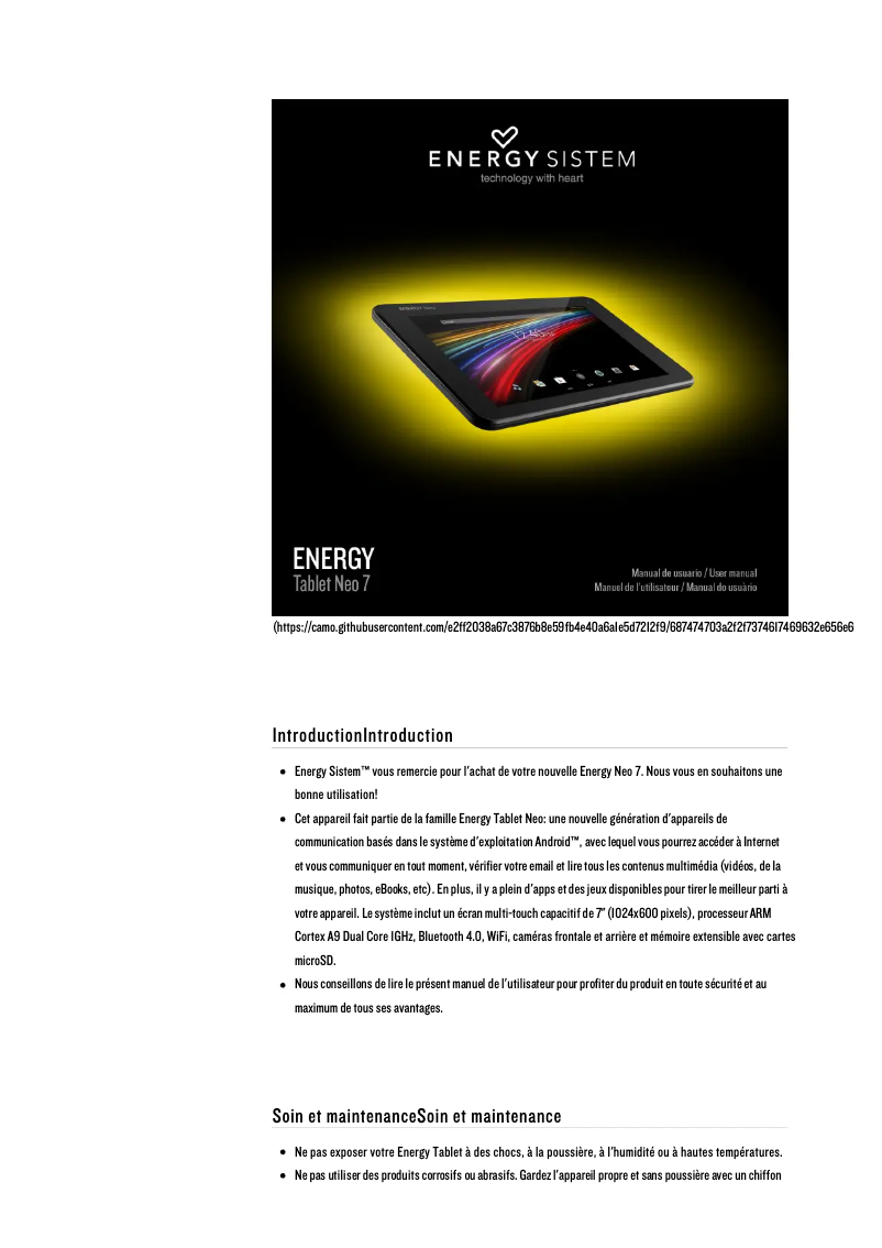 Page 1 de la notice Manuel utilisateur Energy Sistem Neo 7