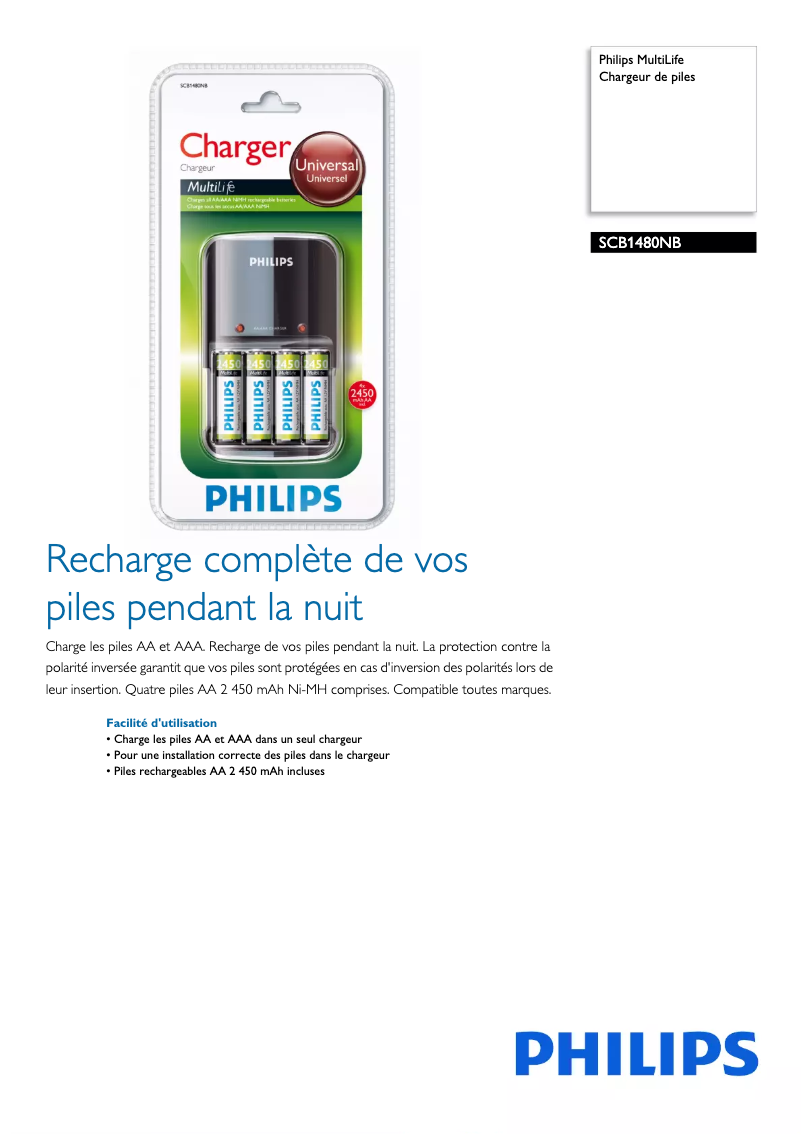 Page 1 de la notice Fiche technique Philips MultiLife SCB1480NB