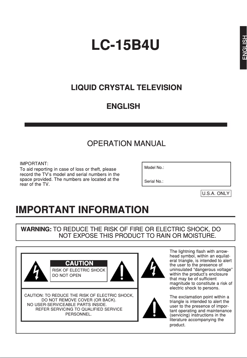Page n°1 - Manuel utilisateur Sharp LC-15B4U-S