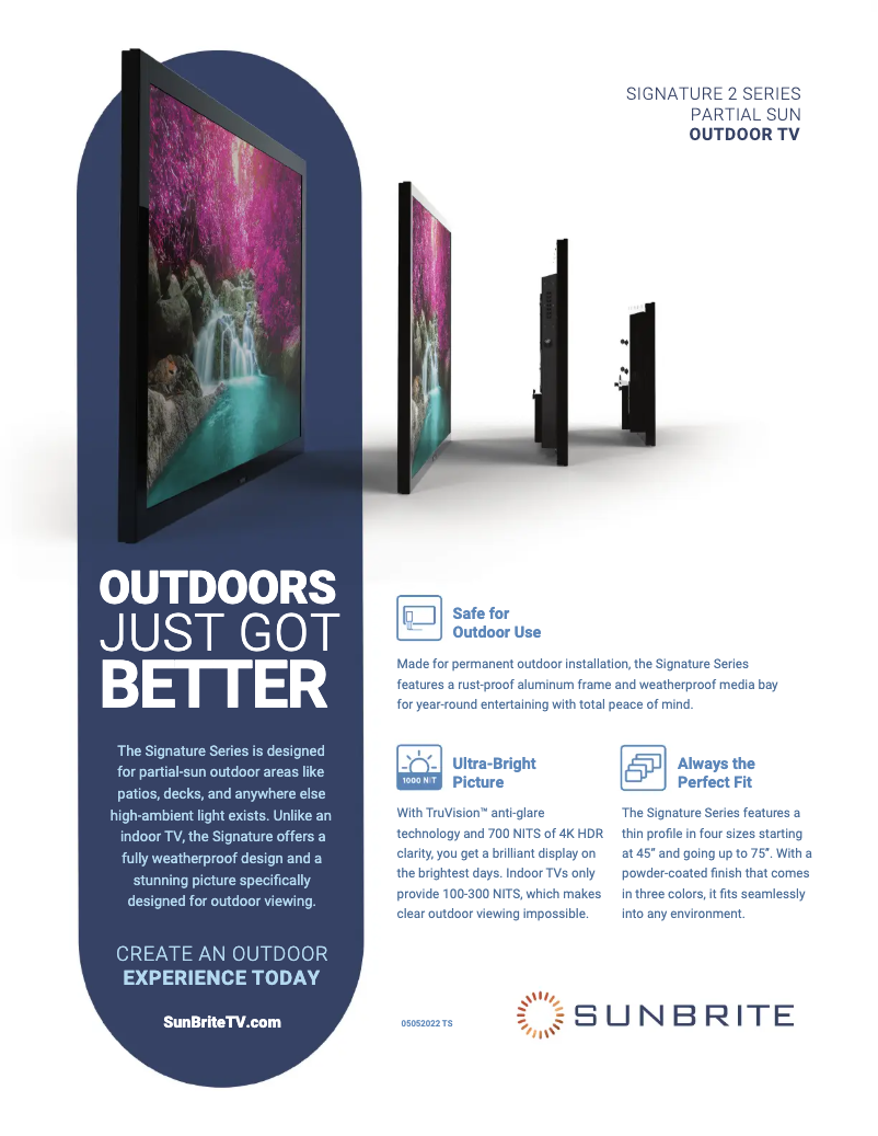 Page 1 de la notice Fiche technique SunBriteTV SB-S2-55-4K-BL