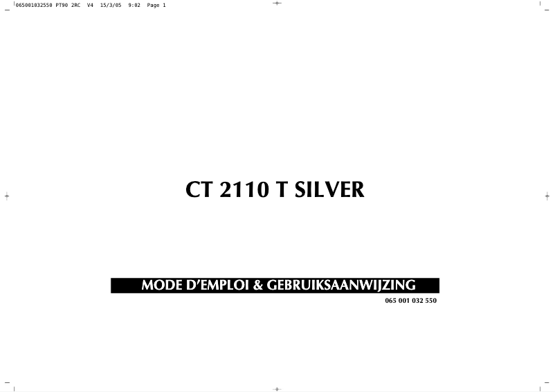 Page n°1 - Manuel utilisateur Finlux CT2110T Silver