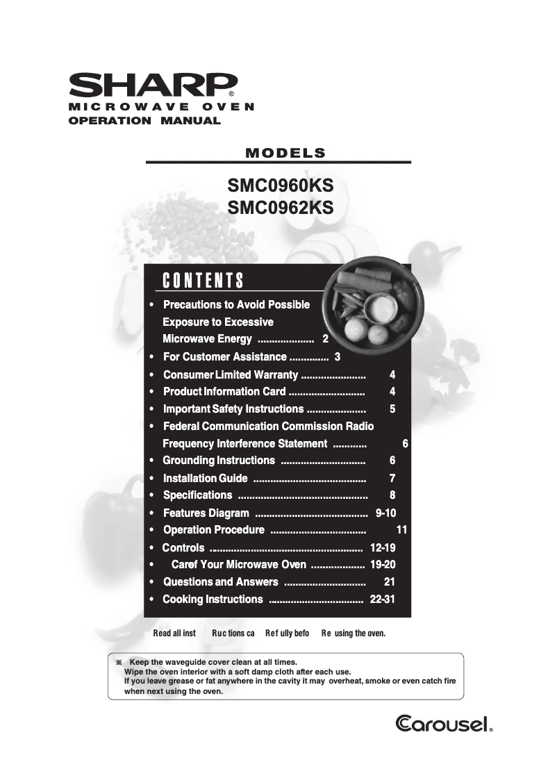 Page n°1 - Manuel utilisateur Sharp SMC0962KS