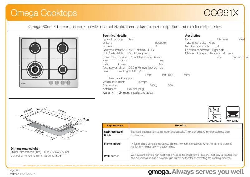 Page n°1 - Fiche technique Omega OCG61X