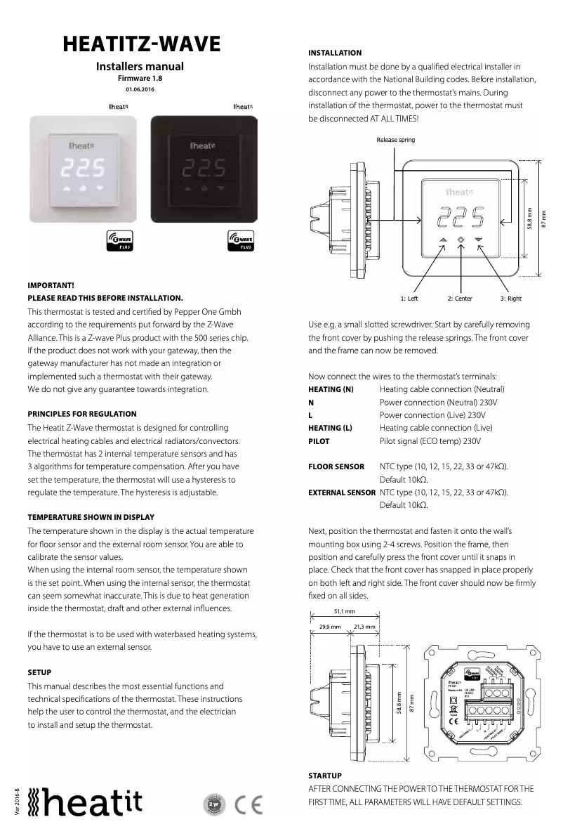 Page n°1 - Manuel utilisateur Heatit HEAE5430498-B