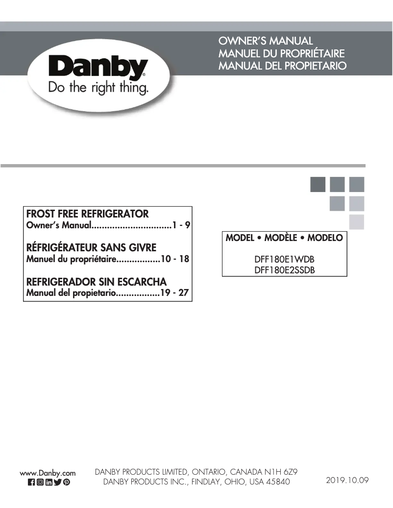 Page n°1 - Manuel utilisateur Danby DFF180E1WDB