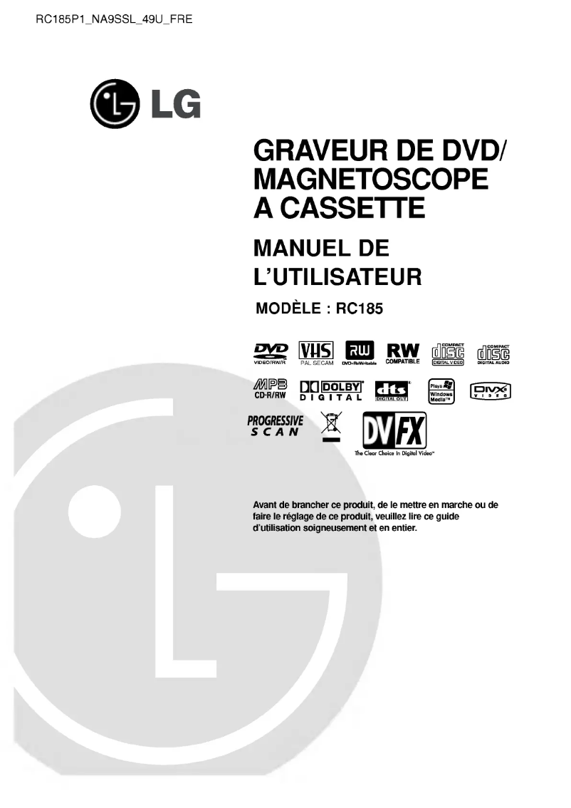 Page n°1 - Manuel utilisateur LG RC185P1