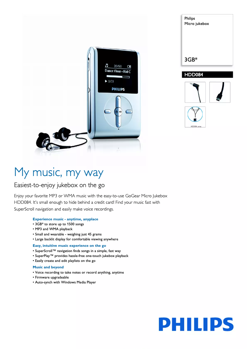 Page 1 de la notice Brochure Philips GoGear HDD084