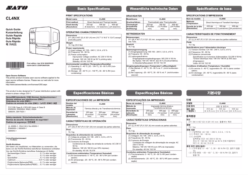Page n°1 - Manuel utilisateur SATO CL408NX