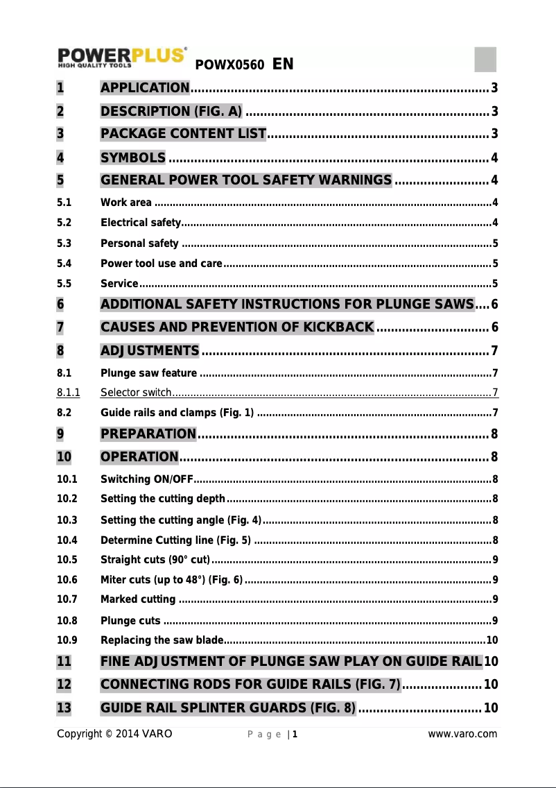 Page n°1 - Manuel utilisateur PowerPlus POWX0560