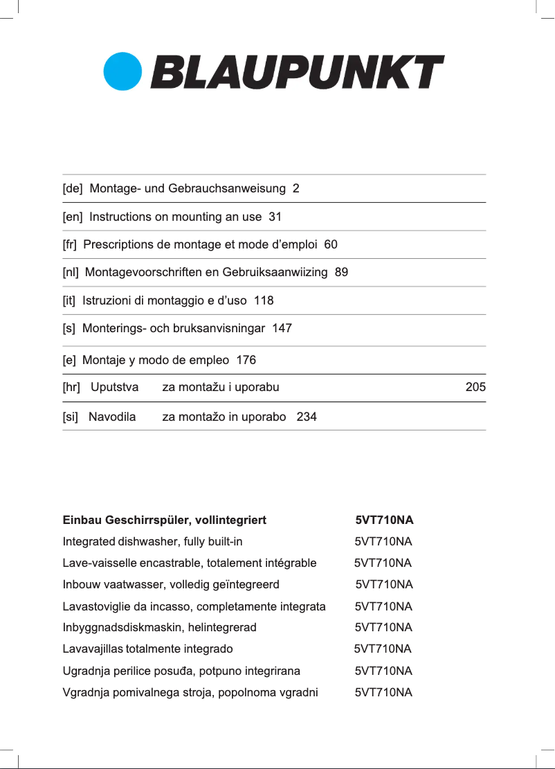Page 1 de la notice Guide d'installation Blaupunkt 5VT710NA