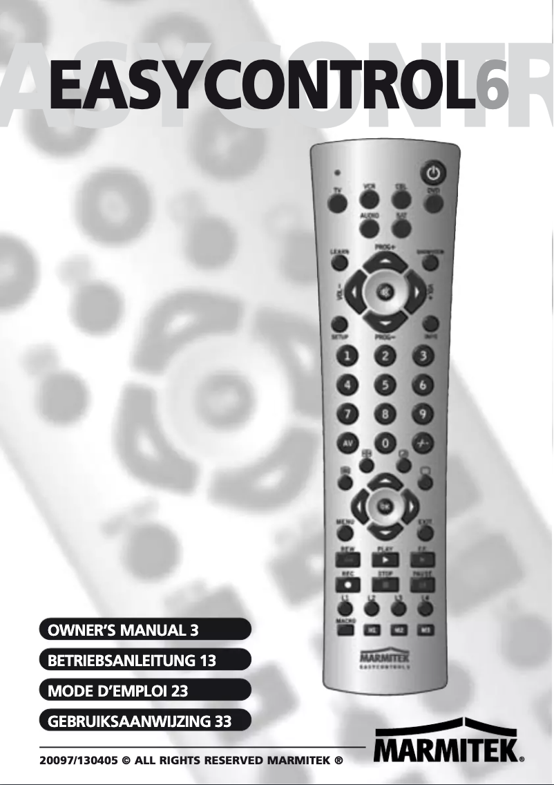 Page 1 de la notice Manuel utilisateur Marmitek EasyControl 6