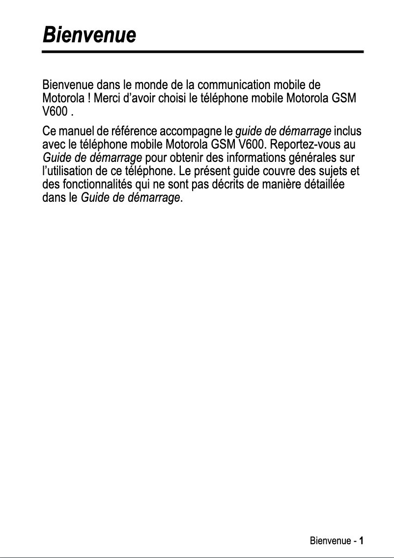 Page 1 de la notice Manuel utilisateur Motorola V600