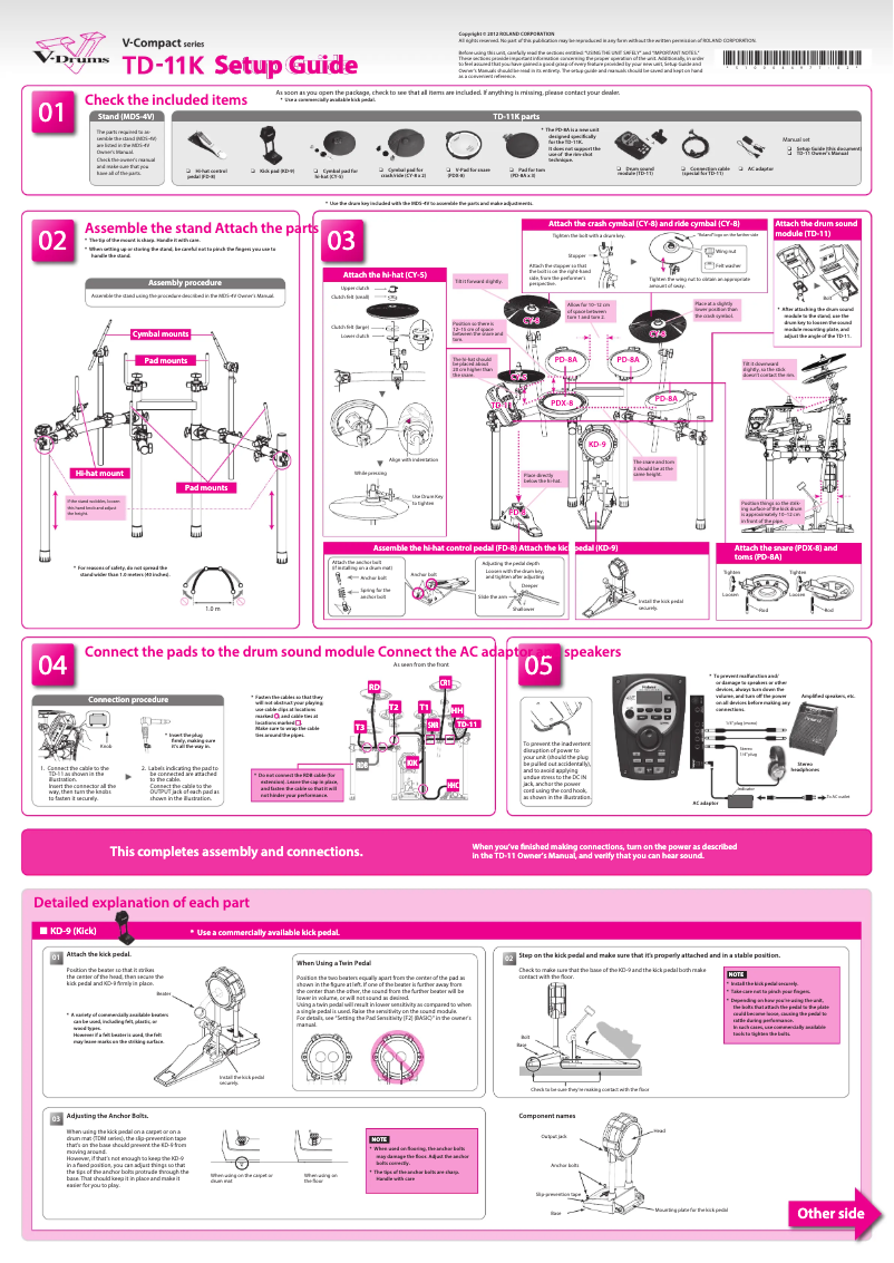 Page 1 de la notice Guide d'installation Roland TD-11K
