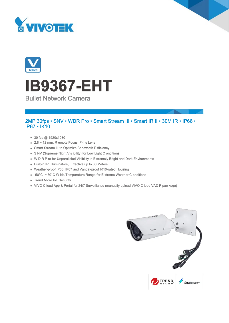 Page 1 de la notice Fiche technique Vivotek IB9367-EHT-v2