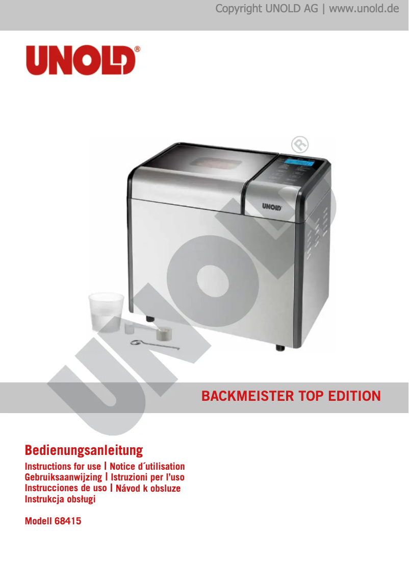 Page 1 de la notice Manuel utilisateur Unold Backmeister Top Edition 68415