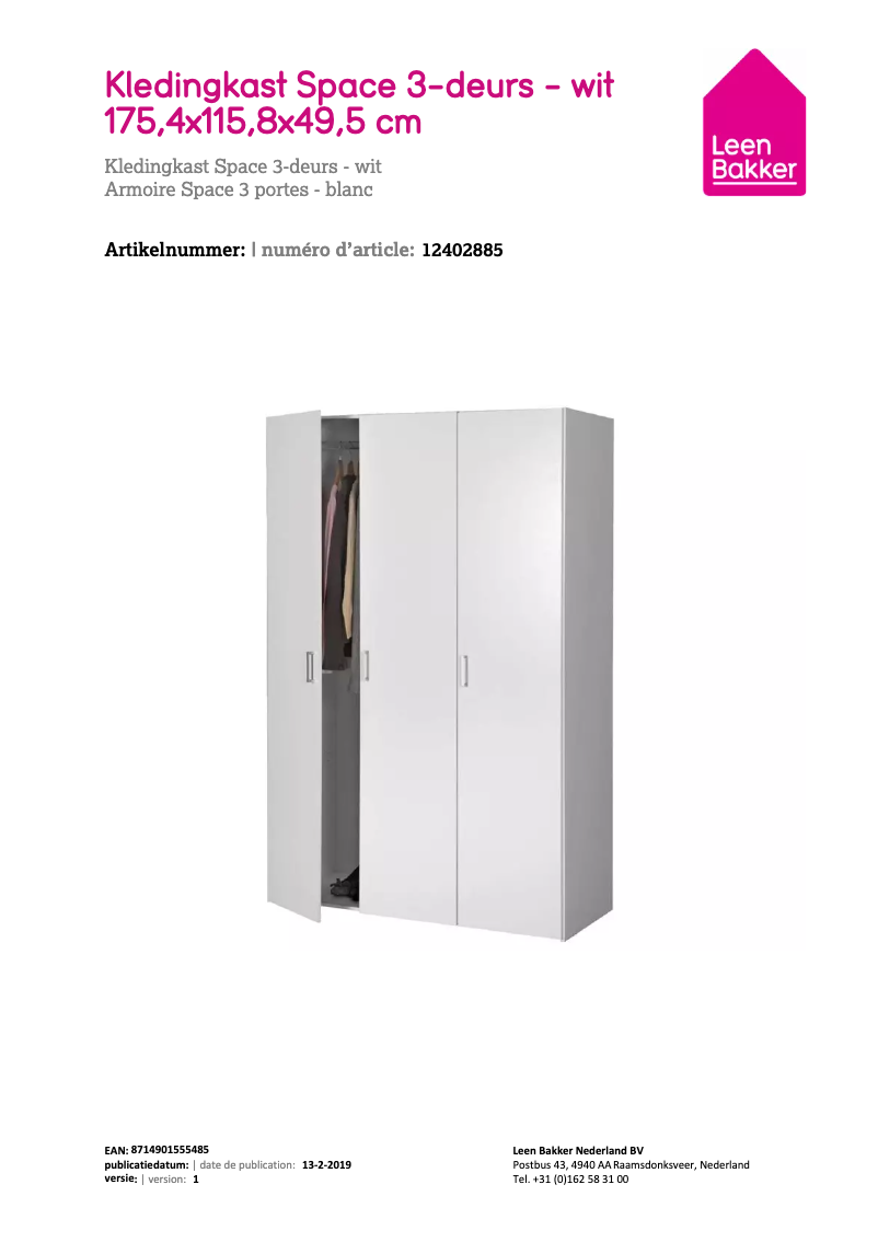 Page 1 de la notice Manuel utilisateur Leen Bakker Space