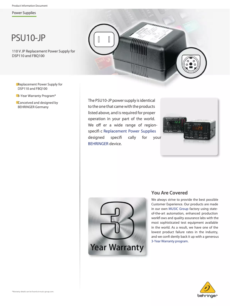 Page 1 de la notice Manuel utilisateur Behringer PSU10-JP
