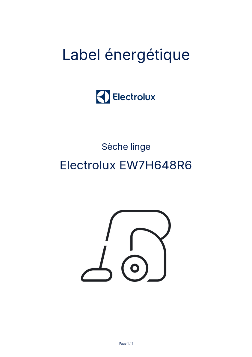 Page n°1 - Label énergétique Electrolux EW7H648R6