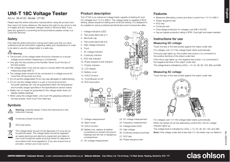 Página 1 del manual Manual de usuario Uni-T UT18C