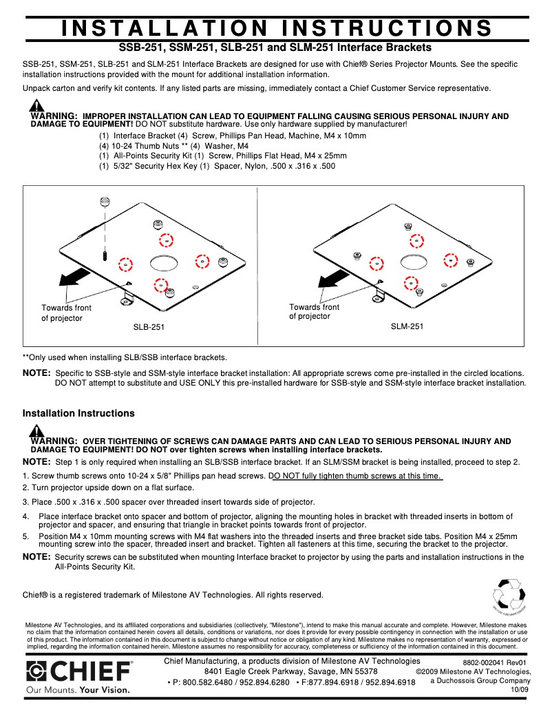 Page n°1 - Manuel utilisateur Chief SLM251