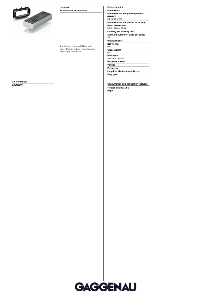 Page 1 de la notice Manuel utilisateur Gaggenau CA082010