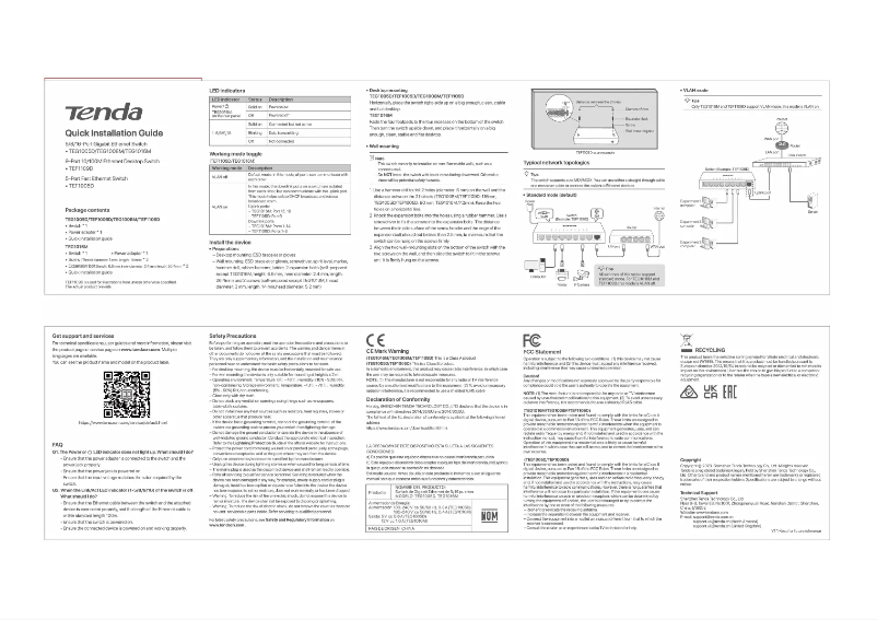 Page 1 de la notice Guide d'installation Tenda TEG1016M