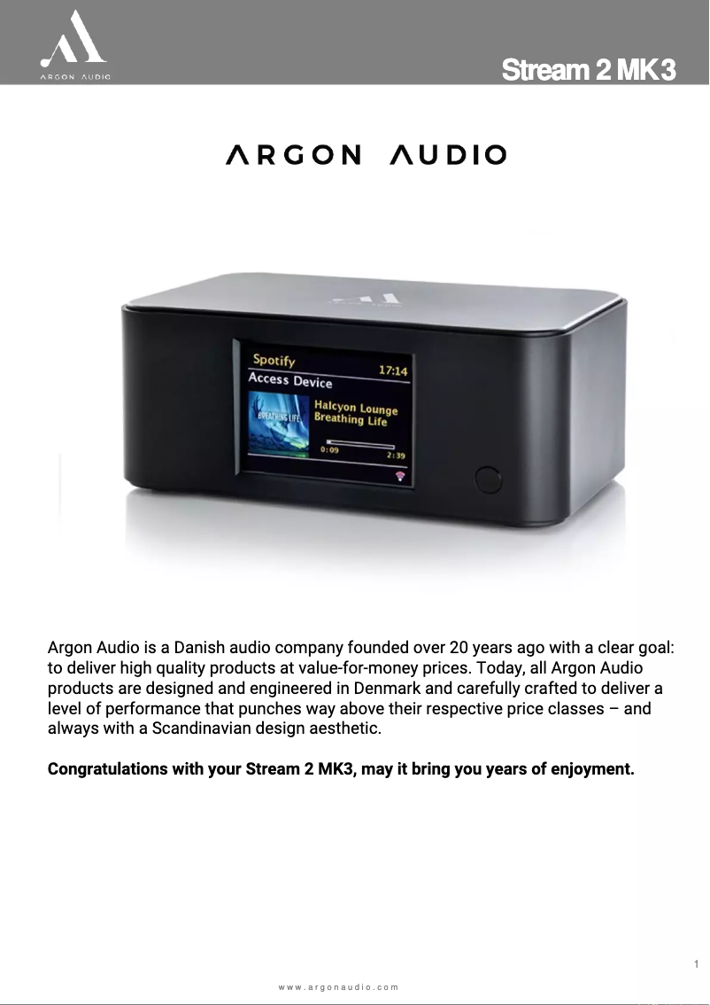 Página 1 del manual Manual de usuario Argon Stream 2 MK3