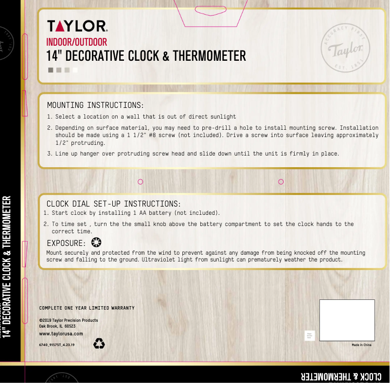 Page 1 de la notice Manuel utilisateur Taylor 6740