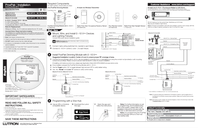 Page n°1 - Manuel utilisateur Lutron RMJS-8TN-DV-B