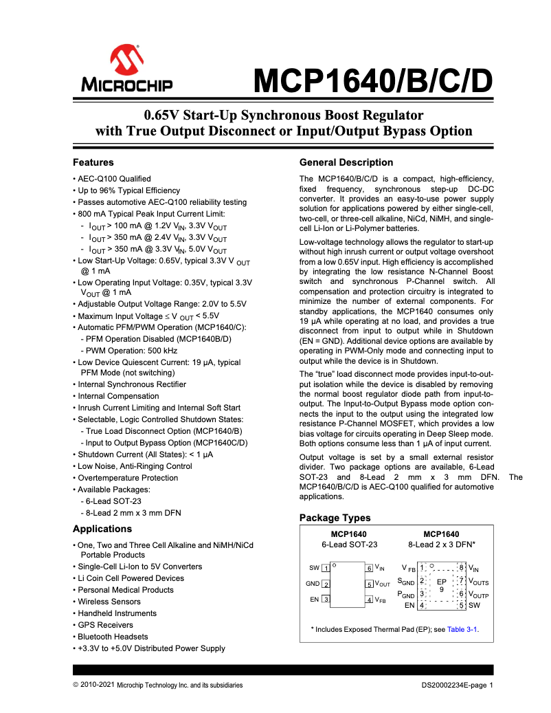 Page 1 de la notice Manuel utilisateur Microchip MCP1640