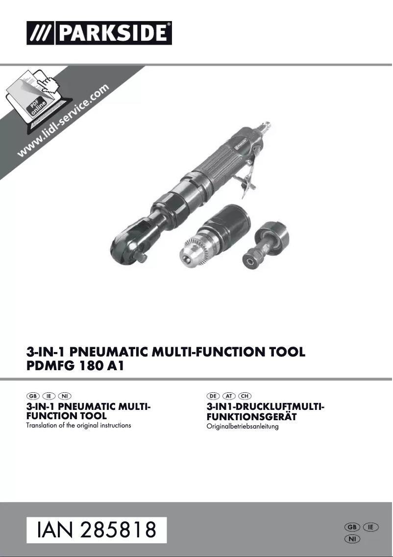 Page 1 of the manual User Manual Parkside PDMFG 180 A1