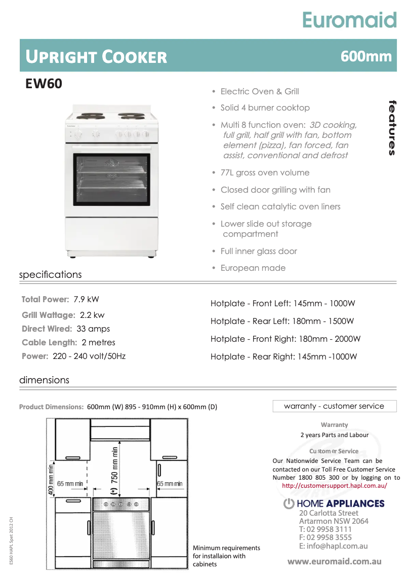 Page n°1 - Manuel utilisateur Euromaid EW60