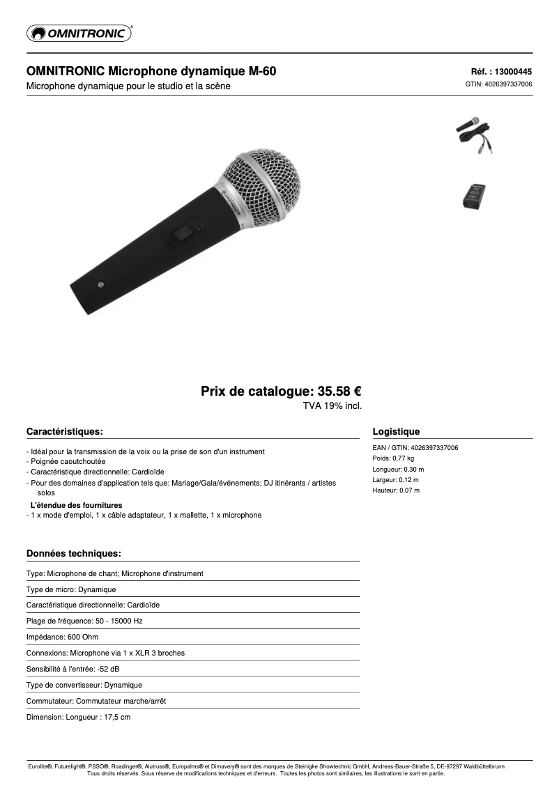 Page n°1 - Fiche technique Omnitronic M-60