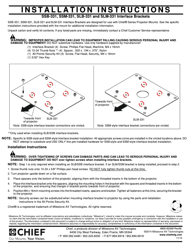 Página 1 del manual Manual de usuario Chief SLB331