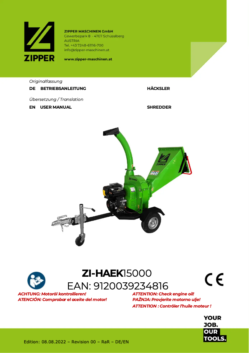 Page 1 de la notice Manuel utilisateur Zipper ZI-HAEK15000