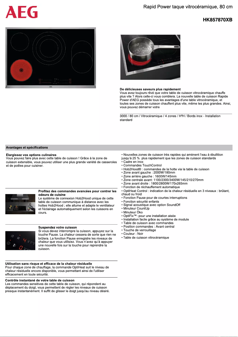 Page n°1 - Fiche technique AEG HK857870XB