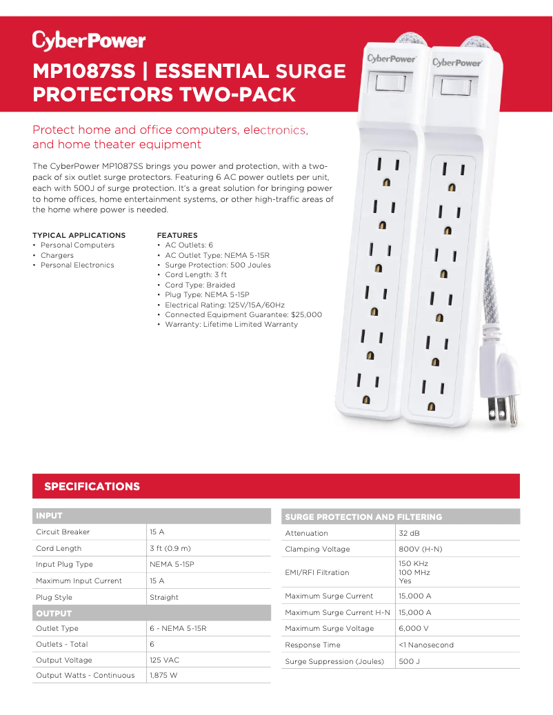 Page 1 de la notice Informations de garantie CyberPower MP1087SS