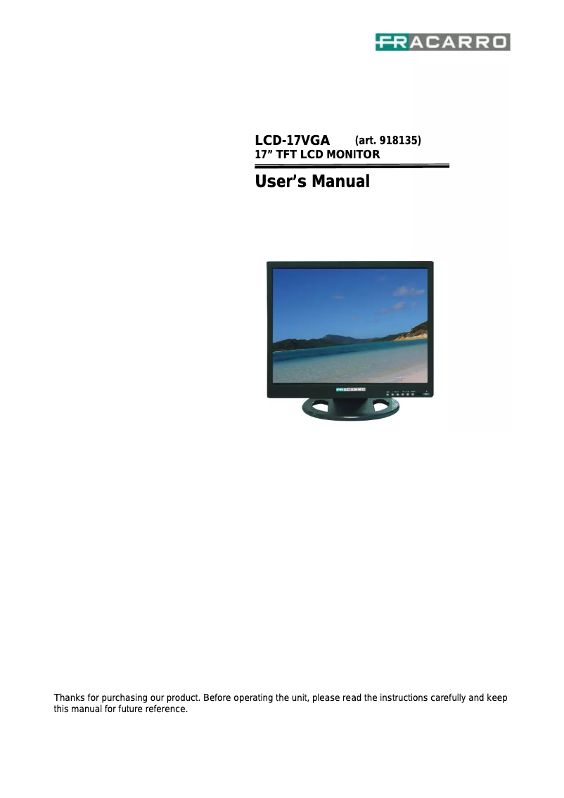 Page n°1 - Manuel utilisateur Fracarro LCD-17VGA