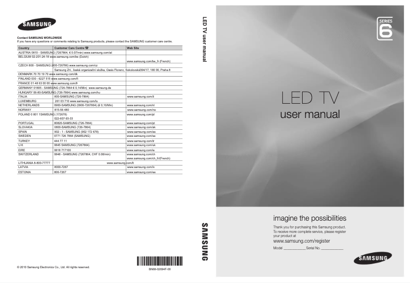 Page n°1 - Manuel utilisateur Samsung UE46C6200RS