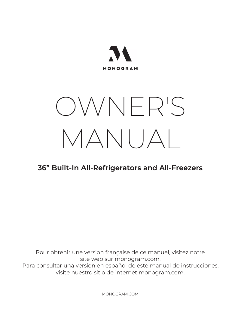 Page 1 de la notice Manuel utilisateur Monogram ZIF360NNRH