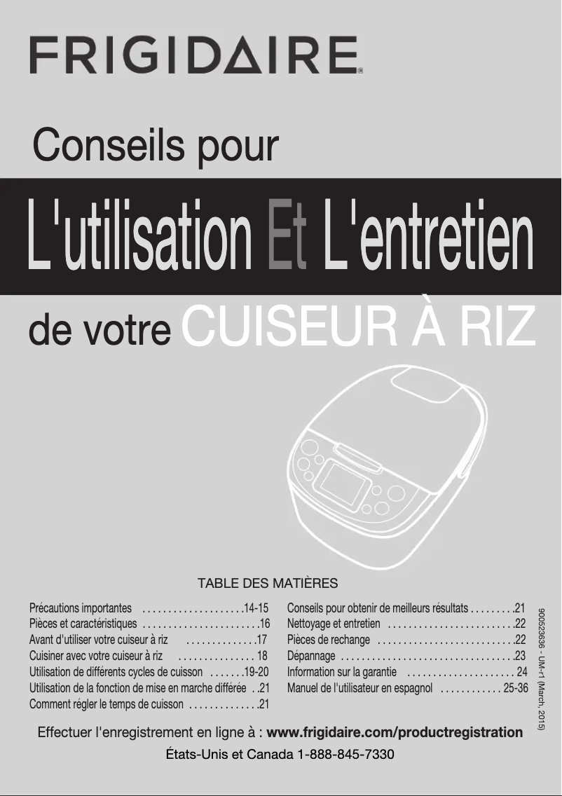 Page 1 de la notice Manuel utilisateur Frigidaire FPRC10D7NW