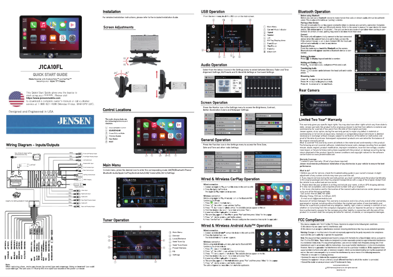 Page 1 de la notice Guide de démarrage rapide Jensen J1CA10FL