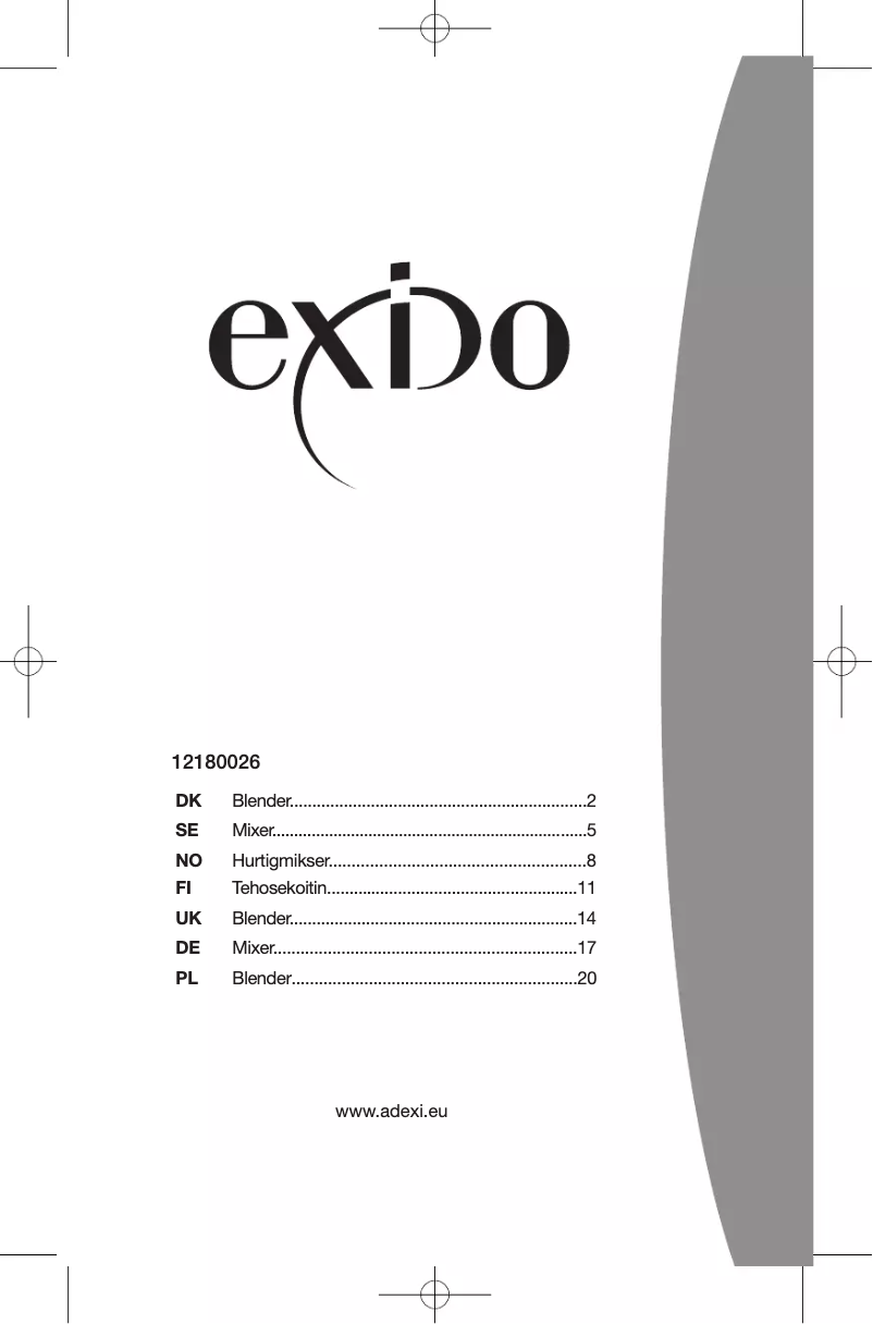 Page 1 de la notice Manuel utilisateur Exido 12180026