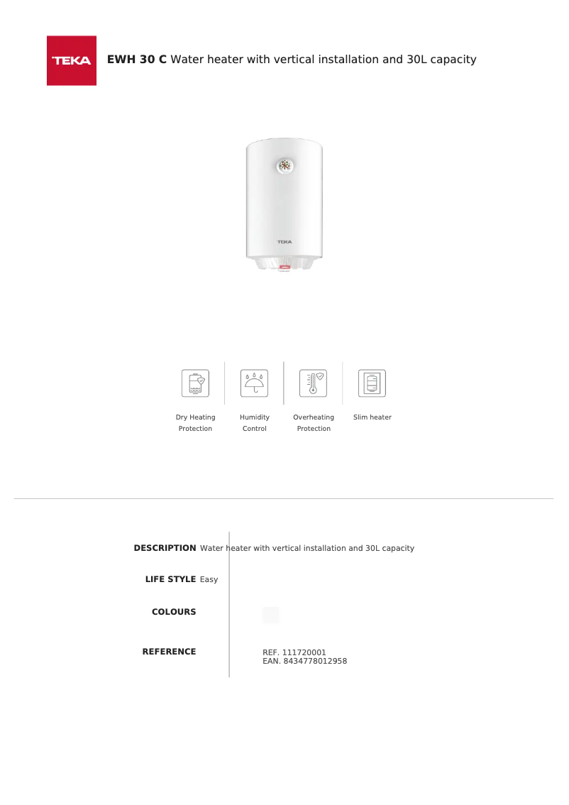 Page n°1 - Fiche technique Teka EWH 30 C