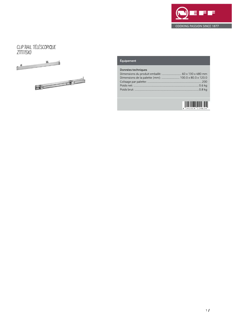 Page n°1 - Manuel utilisateur Neff Z11TI15X0