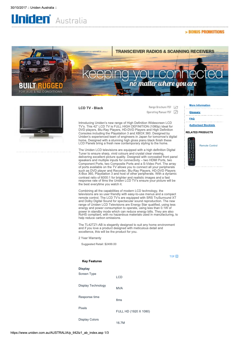 Page n°1 - Manuel utilisateur Uniden TL42TZ1-AB