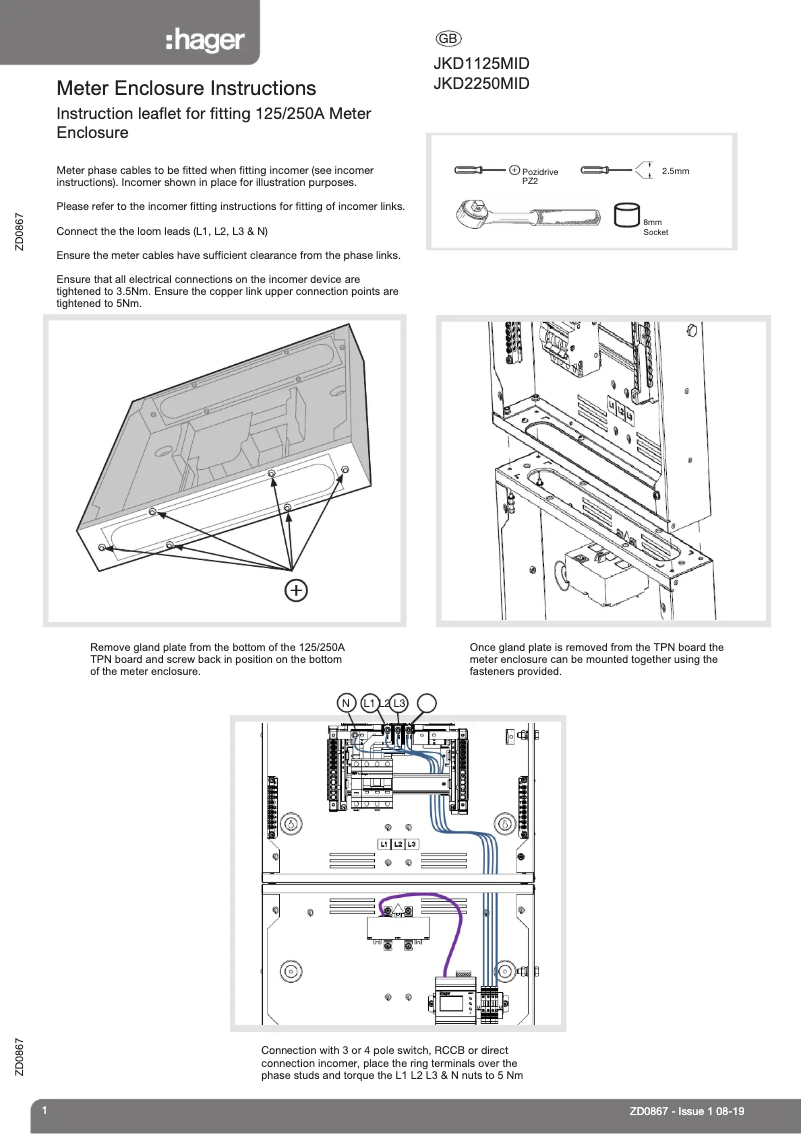 Page 1 de la notice Guide d'installation Hager JKD1125MID